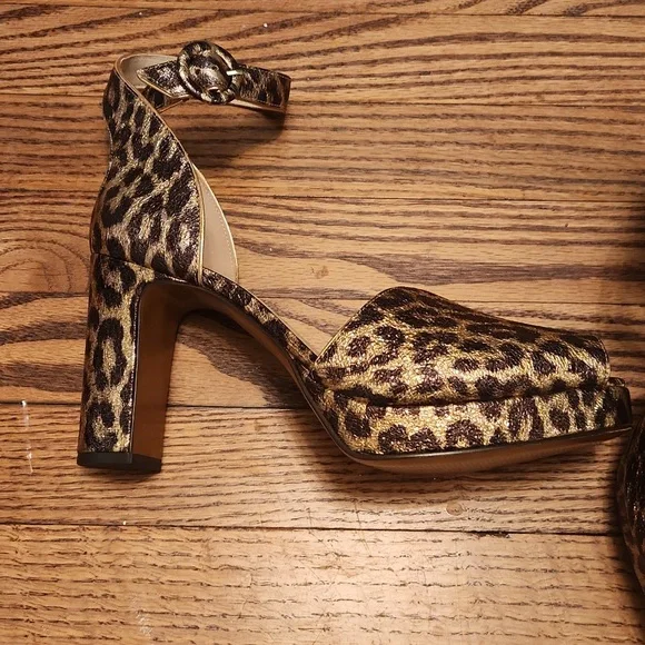 Kate Spade Metalic Copper Animal Print Block Heel Shoes NEW 9.5 - Picture 4 of 12